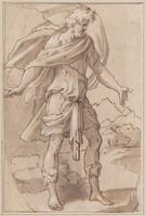 C 064
<br/>
Staande man, in houding van verbazing, in ovaal
<br/>
<em>Parmigianino (1503-1540) - kopie naar</em>